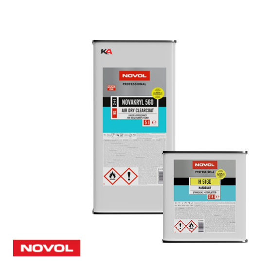 NOVOL Novakryl 560 + H5160 Set – 7,5 L Air Dry 2K Hoogglans Blanke Lak voor Autoschadeherstel
