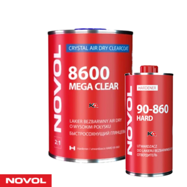 NOVOL 8600 MEGA Clear + HARD 90-860 Set – 1,5 L Air Dry 2K Hoogglans Blanke Lak voor Autoschadeherstel