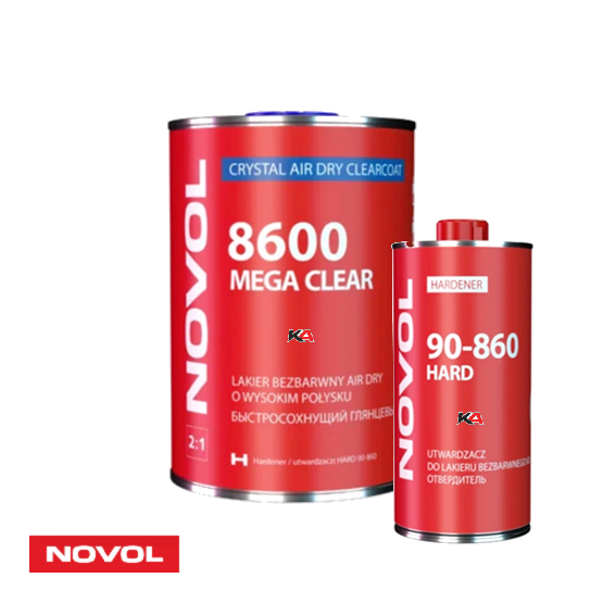 NOVOL 8600 MEGA Clear + HARD 90-860 Set – 1,5 L Air Dry 2K Hoogglans Blanke Lak voor Autoschadeherstel