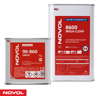 NOVOL 8600 MEGA Clear + HARD 90-860 Set – 7,5 L Air Dry 2K Hoogglans Blanke Lak voor Autoschadeherstel