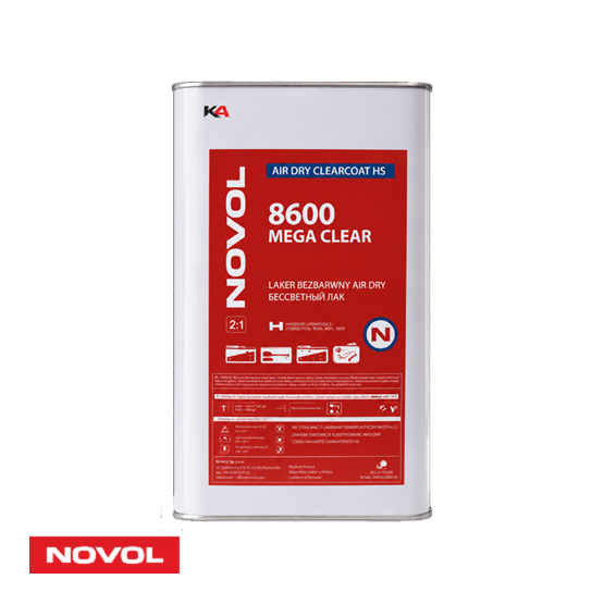 NOVOL 8600 MEGA CLEAR – 5 L Air Dry 2K Hoogglans Blanke Lak voor Autoschadeherstel