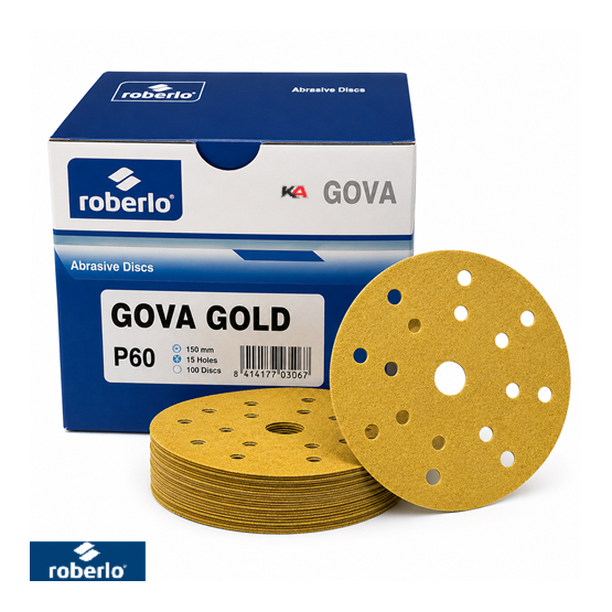 Roberlo Gova Gold P60 Schuurschijven 150mm 15 Gaten – 100 Stuks voor Grof Schuurwerk en Lakverwijdering