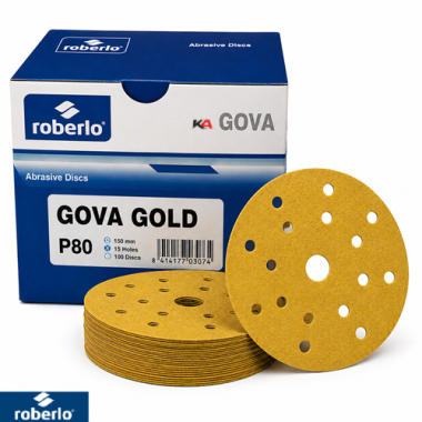 Roberlo Gova Gold P80 Schuurschijven 150mm 15 Gaten – 100 Stuks voor Grof Schuurwerk en Lakverwijdering
