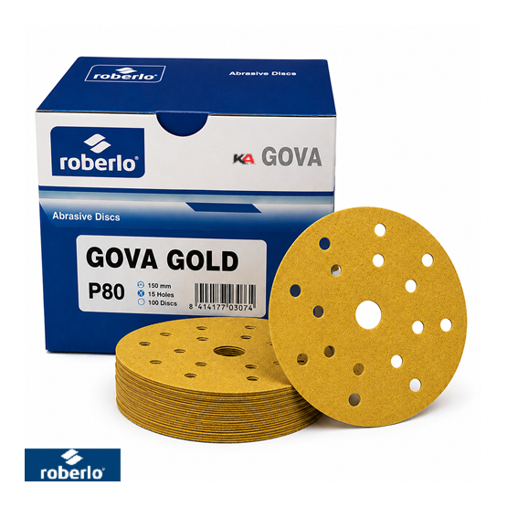 Roberlo Gova Gold P80 Schuurschijven 150mm 15 Gaten – 100 Stuks voor Grof Schuurwerk en Lakverwijdering