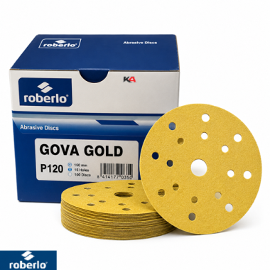 Roberlo Gova Gold P120 Schuurschijven 150mm 15 Gaten – 100 Stuks voor Schuren van Plamuur en Primer