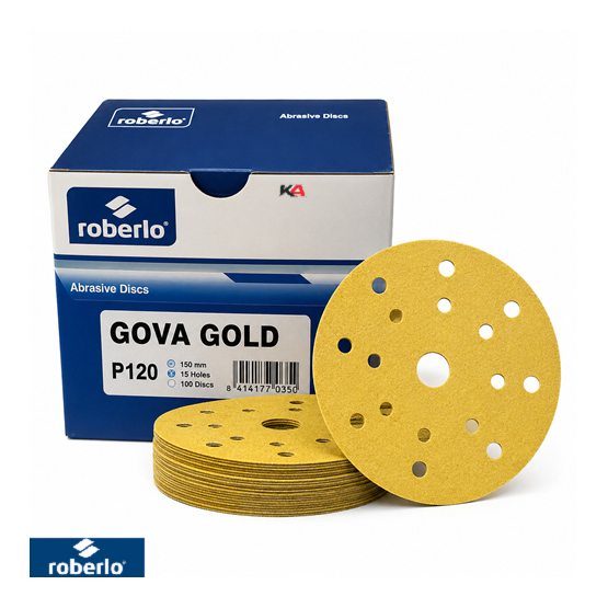 Roberlo Gova Gold P120 Schuurschijven 150mm 15 Gaten – 100 Stuks voor Schuren van Plamuur en Primer