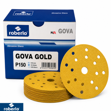 Roberlo Gova Gold P150 Schuurschijven 150mm 15 Gaten – 100 Stuks voor Schuren van Plamuur en Primer