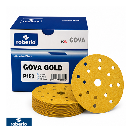Roberlo Gova Gold P150 Schuurschijven 150mm 15 Gaten – 100 Stuks voor Schuren van Plamuur en Primer