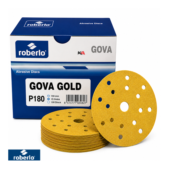 Roberlo Gova Gold P180 Schuurschijven 150mm 15 Gaten – 100 Stuks voor Schuren van Plamuur en Primer