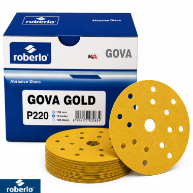Roberlo Gova Gold P220 Schuurschijven 150mm 15 Gaten – 100 Stuks voor Voorbereiding van Primer en Lak