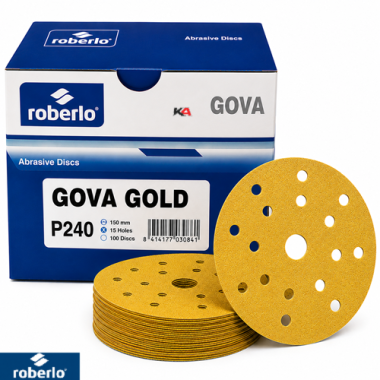 Roberlo Gova Gold P240 Schuurschijven 150mm 15 Gaten – 100 Stuks voor Voorbereiding van Primer en Lak