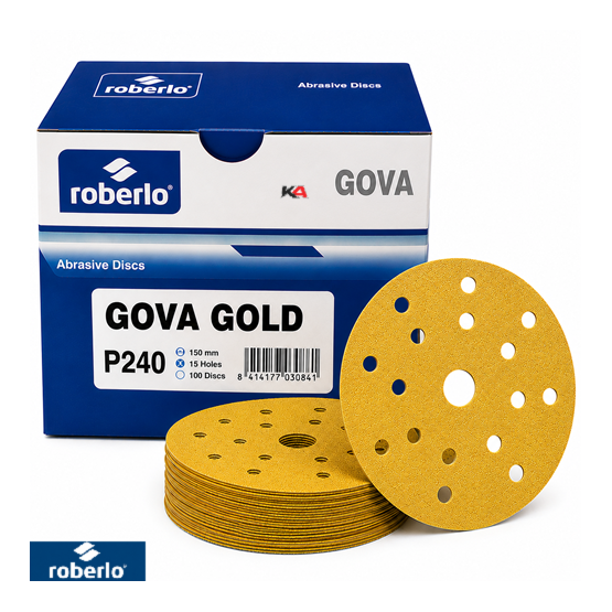 Roberlo Gova Gold P240 Schuurschijven 150mm 15 Gaten – 100 Stuks voor Voorbereiding van Primer en Lak