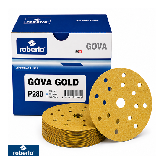 Roberlo Gova Gold P280 Schuurschijven 150mm 15 Gaten – 100 Stuks voor Voorbereiding van Primer en Lak