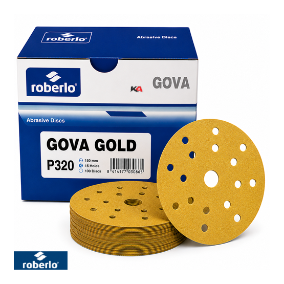 Roberlo Gova Gold P320 Schuurschijven 150mm 15 Gaten – 100 Stuks voor Voorbereiding van Primer en Lak