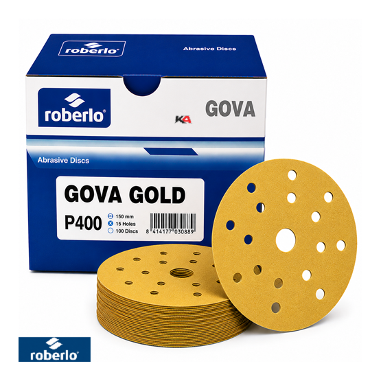 Roberlo Gova Gold P400 Schuurschijven 150mm 15 Gaten – 100 Stuks voor Fijn Schuurwerk en Lakvoorbereiding