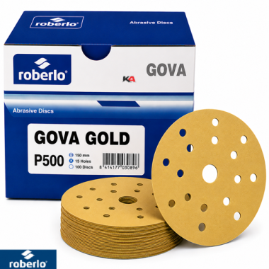 Roberlo Gova Gold P500 Schuurschijven 150mm 15 Gaten – 100 Stuks voor Fijn Schuurwerk en Lakvoorbereiding