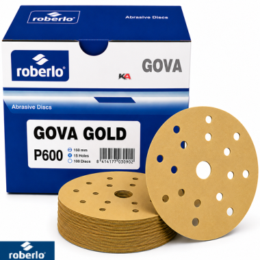 Roberlo Gova Gold P600 Schuurschijven 150mm 15 Gaten – 100 Stuks voor Fijn Schuurwerk en Lakvoorbereiding