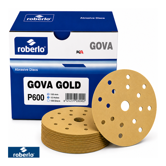 Roberlo Gova Gold P600 Schuurschijven 150mm 15 Gaten – 100 Stuks voor Fijn Schuurwerk en Lakvoorbereiding