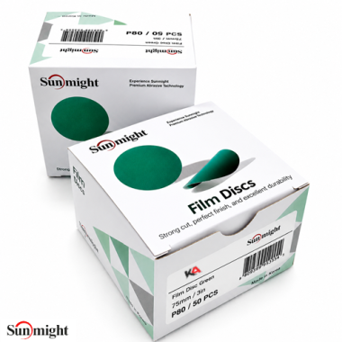 SUNMIGHT Film Schuurschijf P80 Ø75 mm (50 stuks) – Zonder Gaten voor Schuren van Plamuur en Primer
