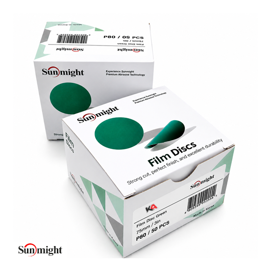 SUNMIGHT Film Schuurschijf P80 Ø75 mm (50 stuks) – Zonder Gaten voor Schuren van Plamuur en Primer