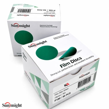 SUNMIGHT Film Schuurschijf P180 Ø75mm – 50 Stuks voor Schuren van Plamuur en Primer