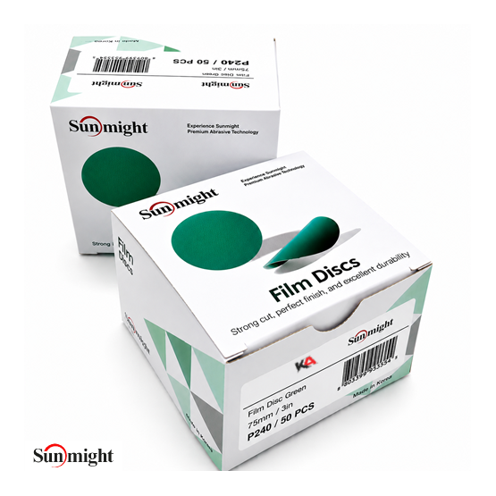 SUNMIGHT Film Schuurschijf P240 Ø75 mm (50 stuks) – Zonder Gaten voor Fijn Schuren van Primer en Plamuur