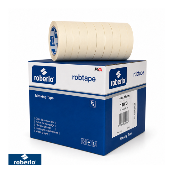 Robtape Maskeertape 18 mm 110°C – Professionele Afplaktape voor Spuitwerk