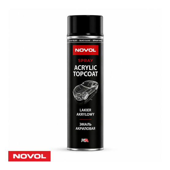 NOVOL Acrylic Topcoat Spray Zwart Hoogglans 1K Acryl Aflak Spuitbus voor Autoherstel
