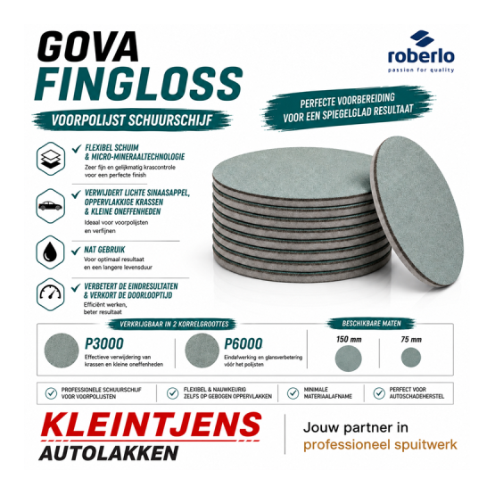 Roberlo GOVA FINGLOSS P3000 Schuurschijf 75 mm (20 stuks) – Voorpolijsten & Lakcorrectie